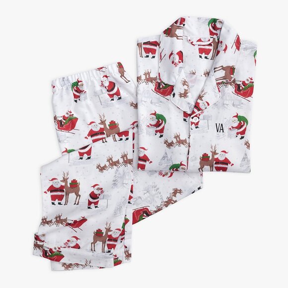 Pottery Barn Kids Adult Heritage Santa Flannel Pajama Set NWT Size XL - Picture 1 of 17